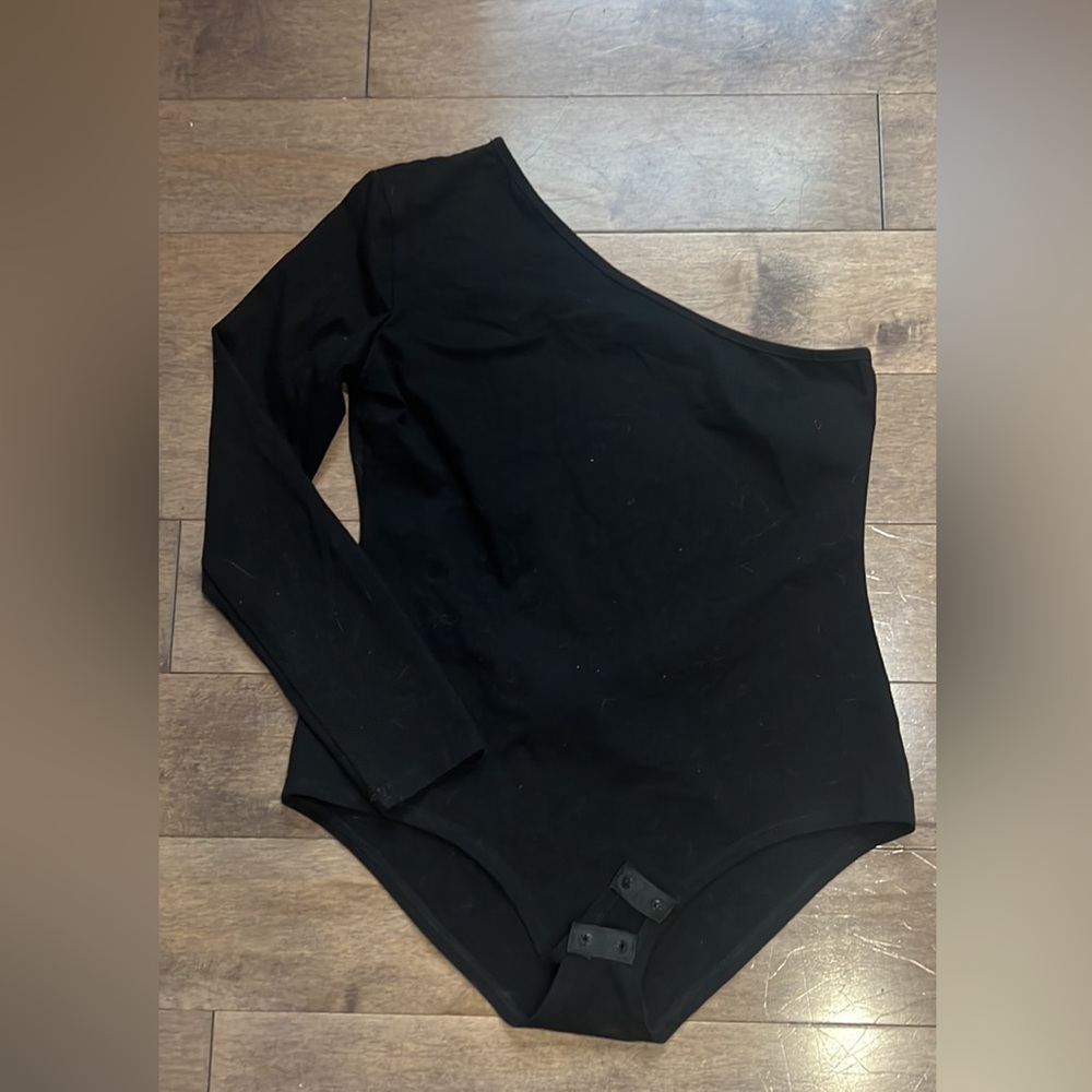Allchic One Shoulder Black Bodysuit Size M
